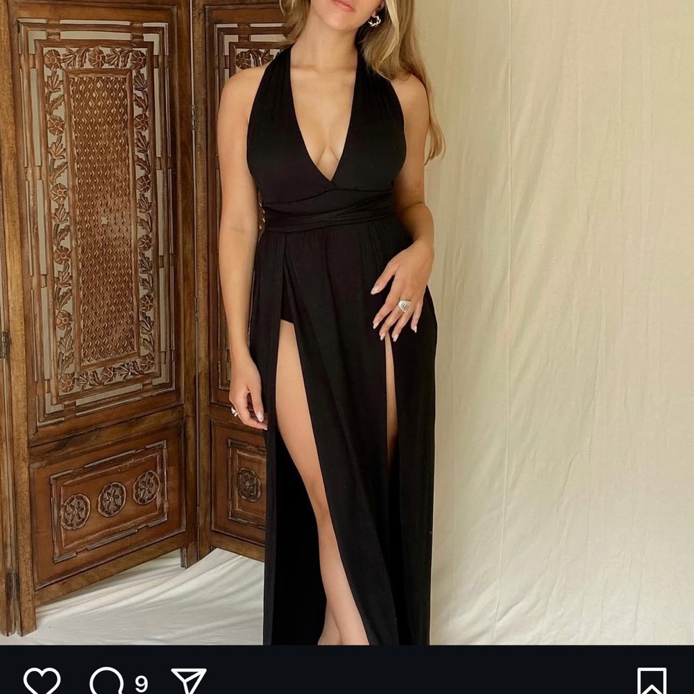 Taboo Black Backless Halter Gown